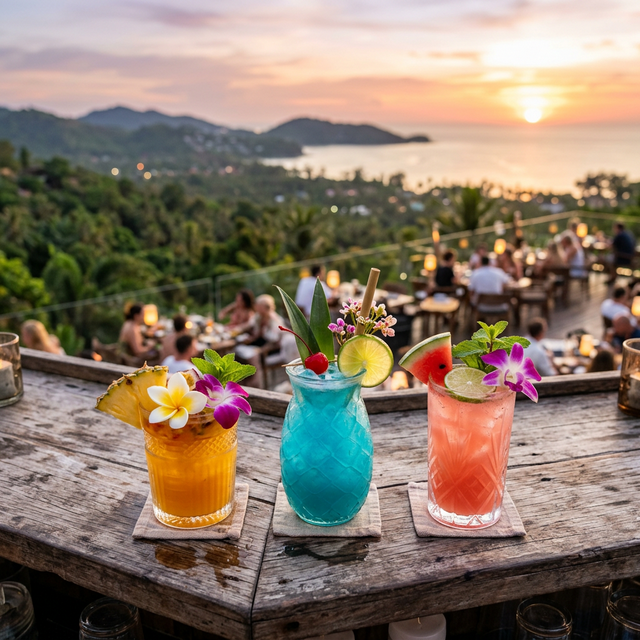 Tropical drinks at Tunk-ka hilltop bar
